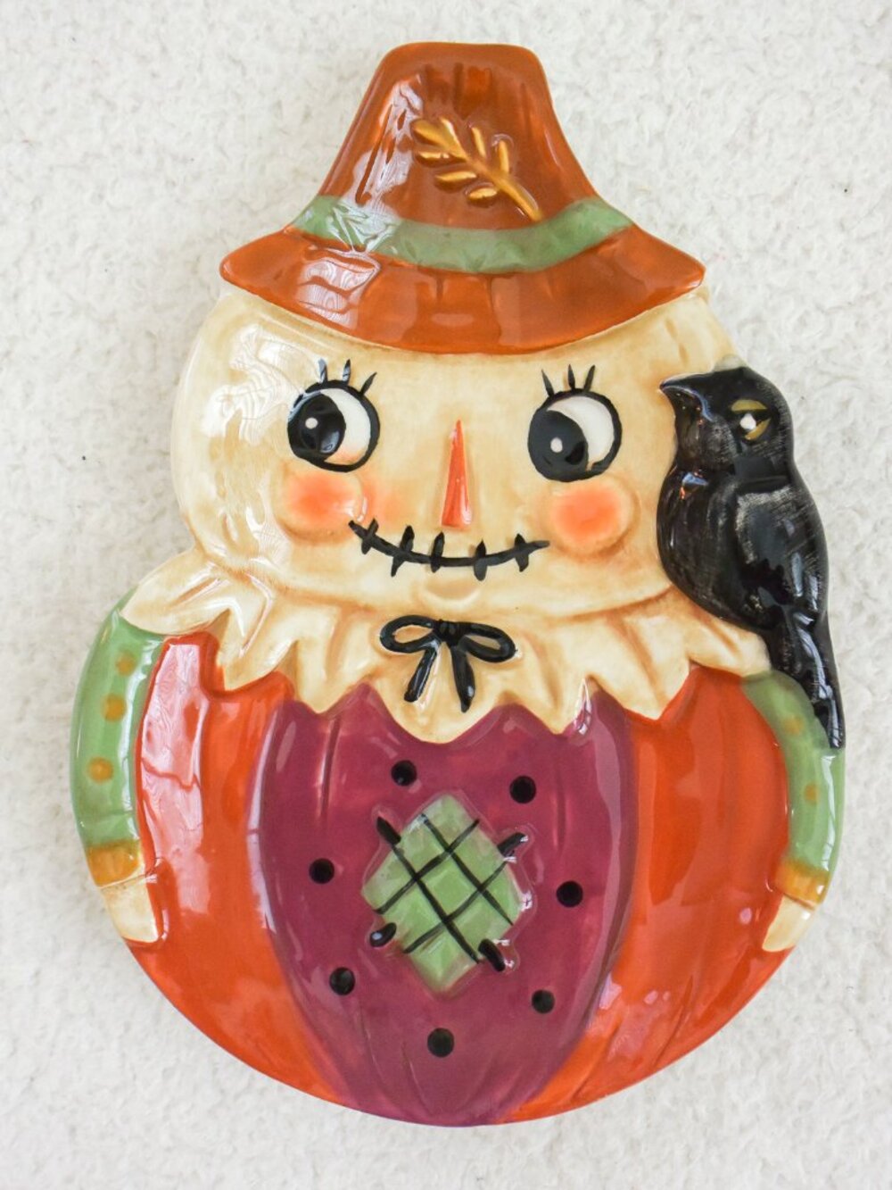 *Johanna Parker* Fall Thanksgiving Scarecrow and Crow Ceramic Mini Plate - NEW!